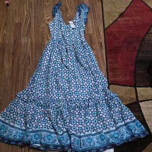 Lucky Brand Blue & Turquoise Floral Maxi Dress